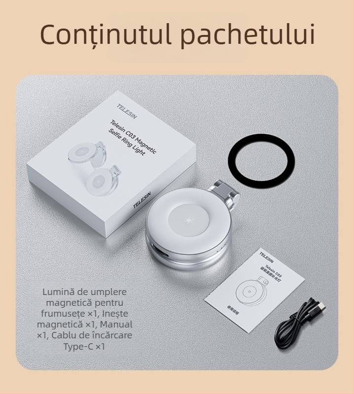 Taixun S5-BGD-01 Lumină de frumusețe magnetică pentru telefoane mobile, trei culori, corp din fibră de carbon, sarcină maximă 2–5 kg, greutate 150 g
