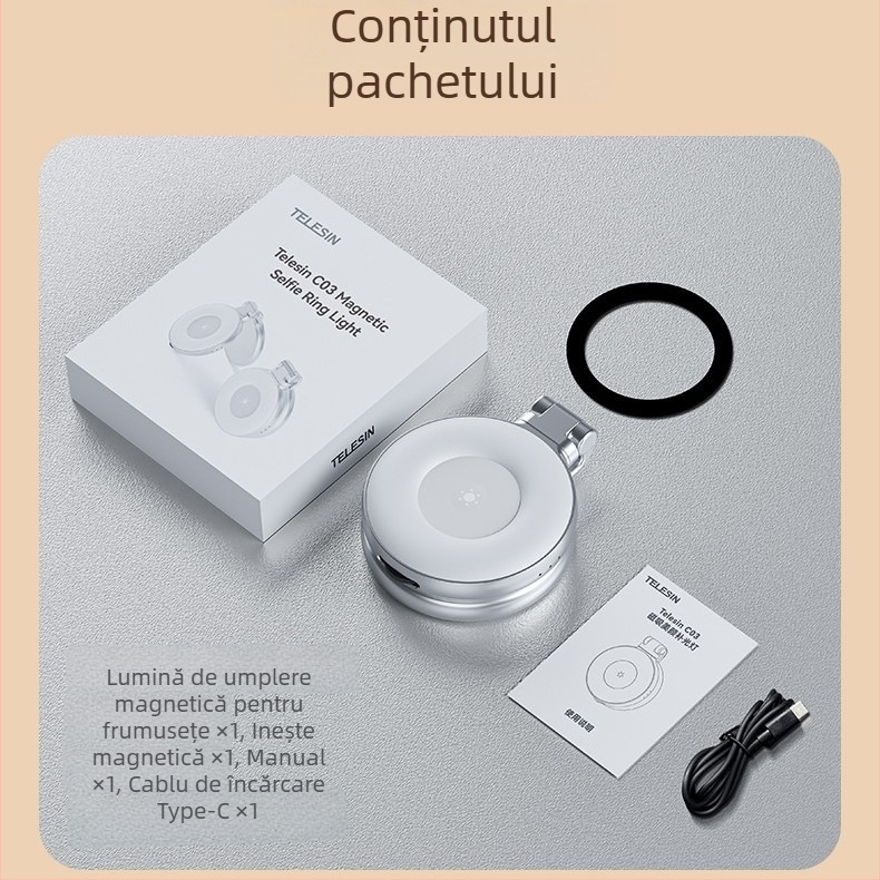 Taixun S5-BGD-01 Lumină de frumusețe magnetică pentru telefoane mobile, trei culori, corp din fibră de carbon, sarcină maximă 2–5 kg, greutate 150 g