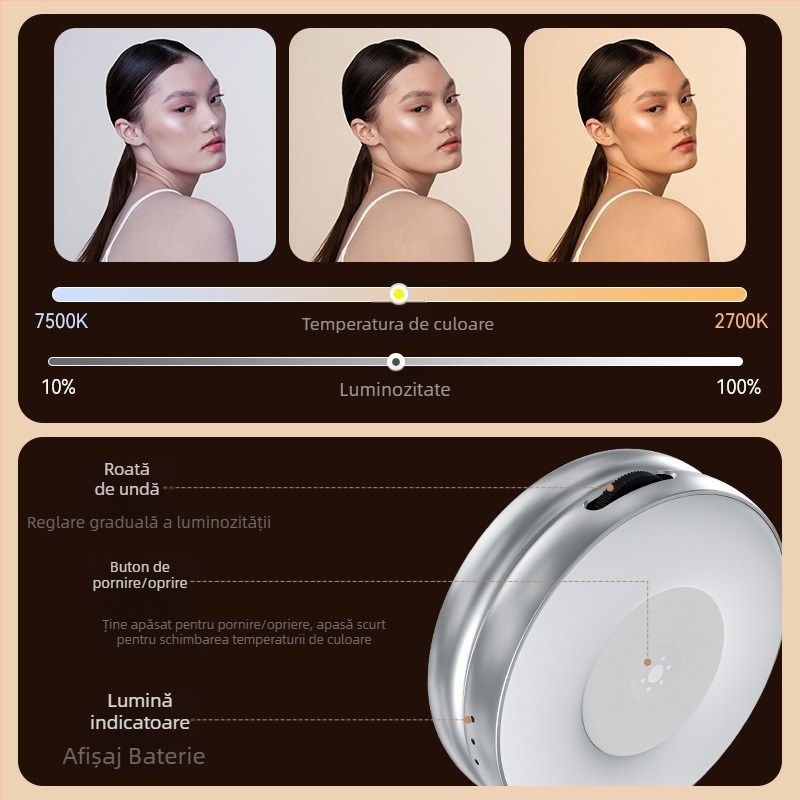 Taixun S5-BGD-01 Lumină de frumusețe magnetică pentru telefoane mobile, trei culori, corp din fibră de carbon, sarcină maximă 2–5 kg, greutate 150 g