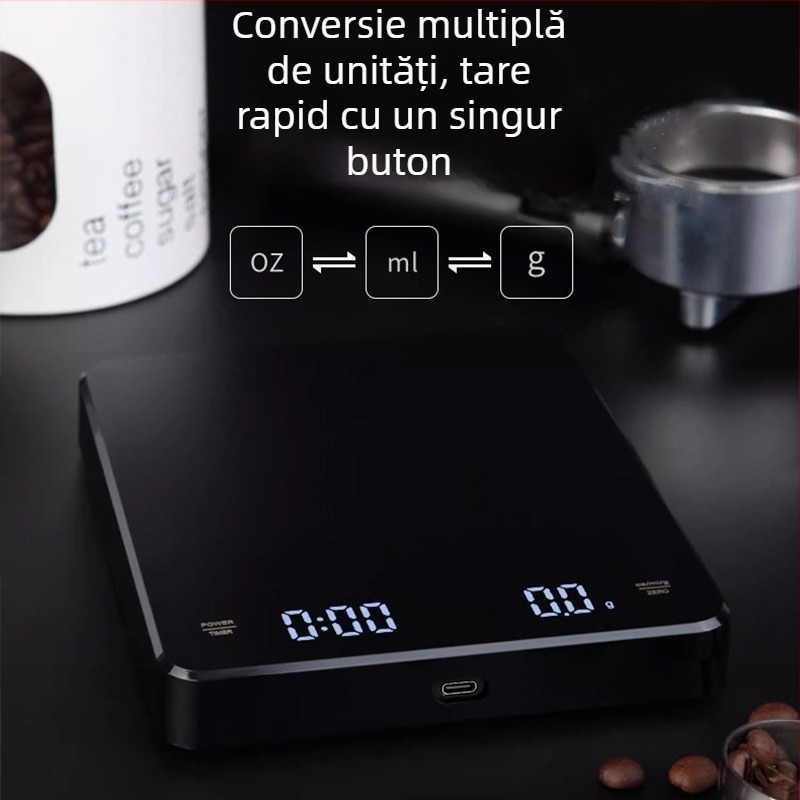 KC-2150C Cântar de cafea reîncărcabil, domeniu 3 kg/0,1 g, măsurare electronică, alimentare USB sau baterie AA, cântar de bucătărie multifuncțional