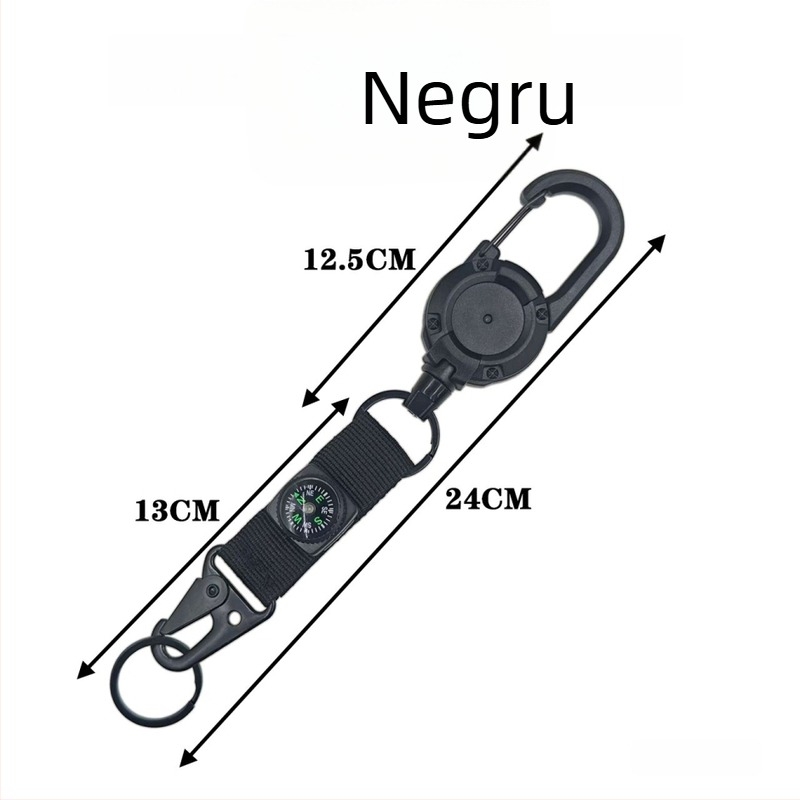 Breloc cu carabinieră retractabilă, corp din ABS plastic, cablu din sârma, sarcină maximă 30 g, personalizabil, încuietoare cu busolă