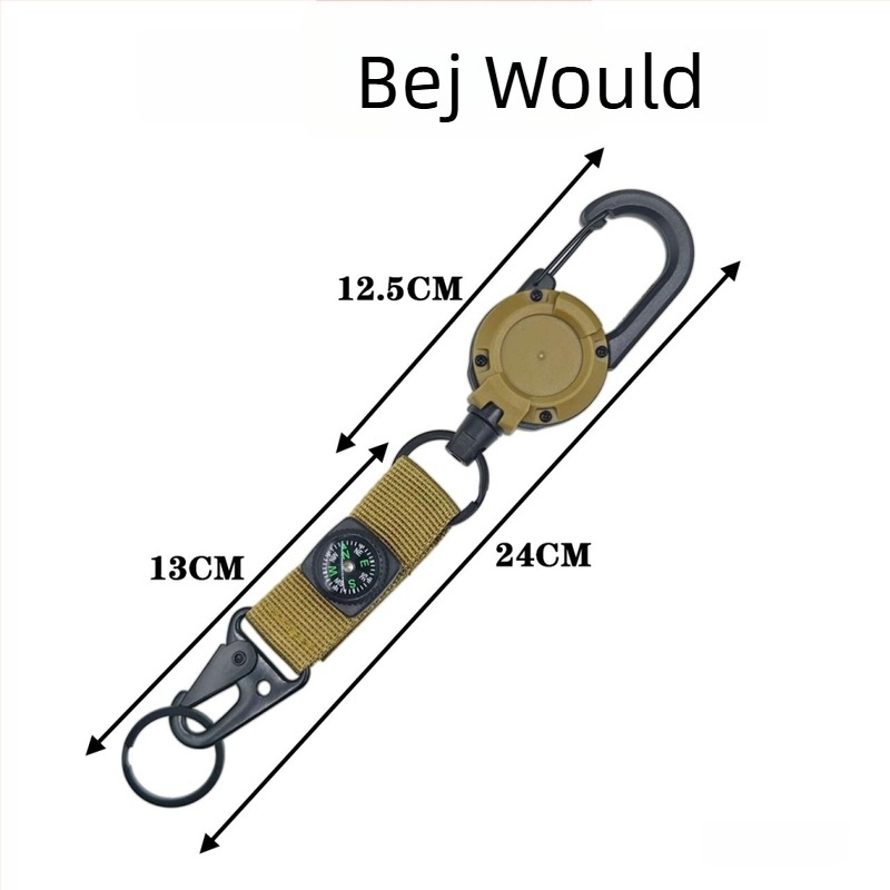 Breloc cu carabinieră retractabilă, corp din ABS plastic, cablu din sârma, sarcină maximă 30 g, personalizabil, încuietoare cu busolă