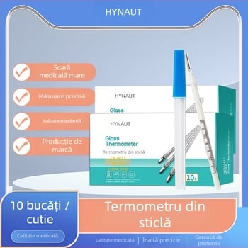 Termometru medical din sticlă cu mercur pentru măsurarea febrei subrațului și în gură, reutilizabil, cutie cu 10 bucăți, brand Hainuo