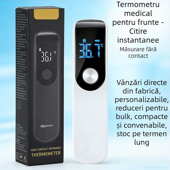 Termometru infraroșu fără contact pentru frunte, cu ecran LCD, citire rapidă și precisă, alarmă de febră, cu utilizare dublă pentru temperatura corpului și a obiectelor, termometru medical portabil