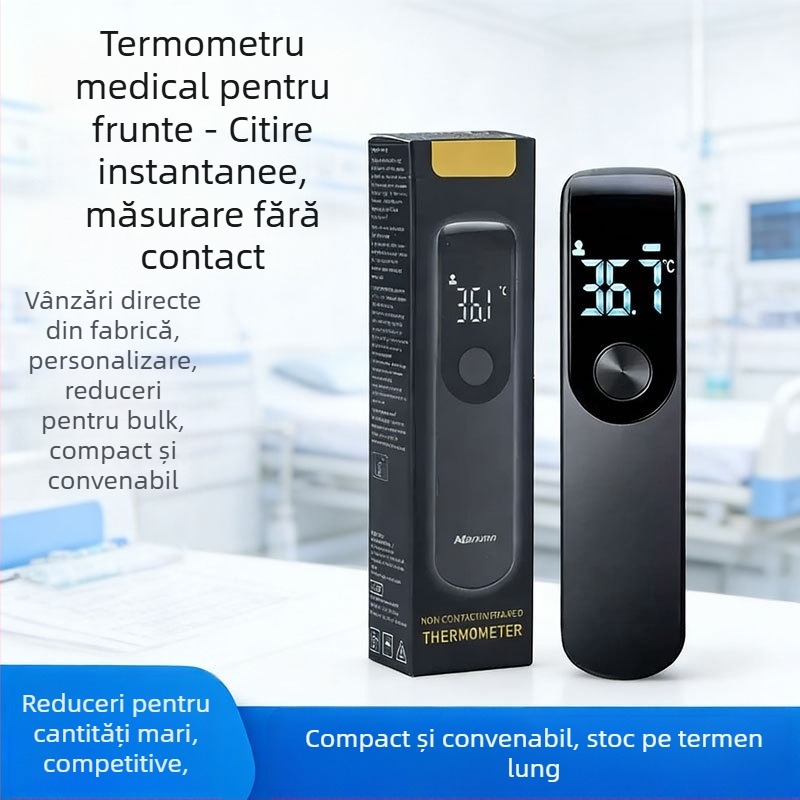 Termometru infraroșu fără contact pentru frunte, cu ecran LCD, citire rapidă și precisă, alarmă de febră, cu utilizare dublă pentru temperatura corpului și a obiectelor, termometru medical portabil