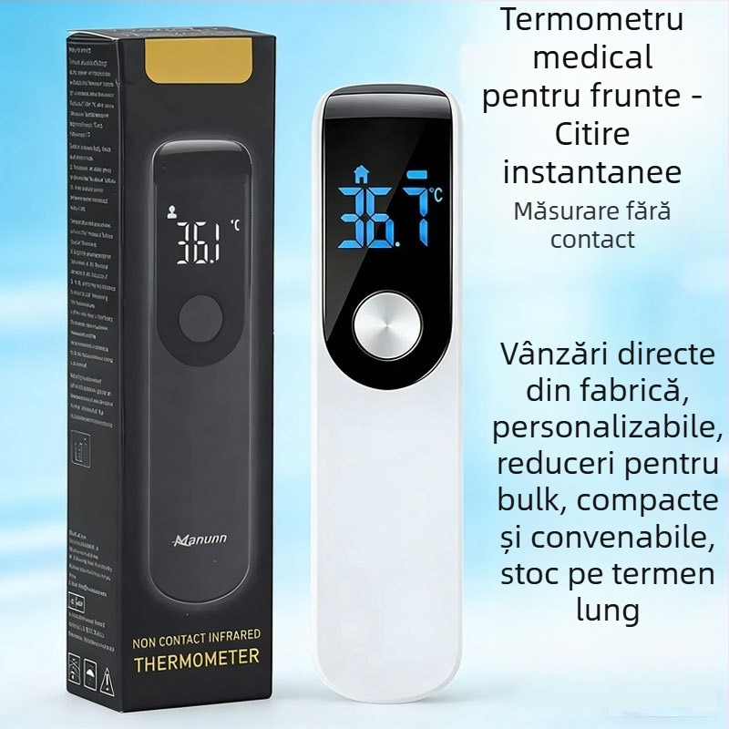 Termometru infraroșu fără contact pentru frunte, cu ecran LCD, citire rapidă și precisă, alarmă de febră, cu utilizare dublă pentru temperatura corpului și a obiectelor, termometru medical portabil