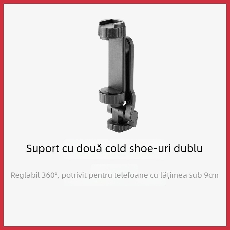 Clip Weifeng pentru telefon, în formă de U, aliaj de aluminiu, două cold shoe, rotativ, clip pentru telefon și tabletă, compatibil cu trepied