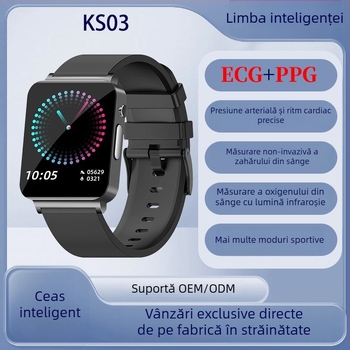 KS03 Ceas inteligent cu monitorizare non-invazivă a glicemiei, ECG, tensiune arterială, oxigen din sânge și temperatură corporală