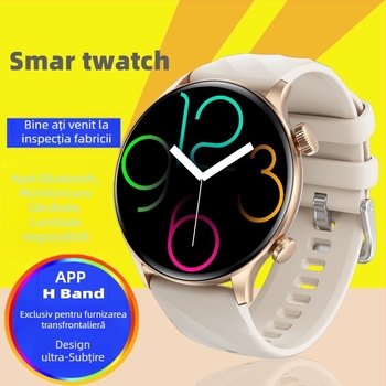 Smartwatch cu ecran IPS rotund, apel Bluetooth, monitorizare sănătate și sport, măsurare ritm cardiac, tensiune arterială și saturație, monitorizare somn, autonomie baterie 7–14 zile