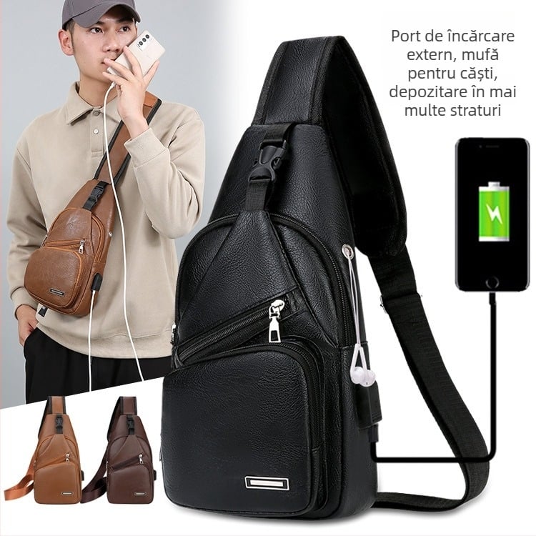 Borsetă pentru bărbați, stil urban simplu, material PU, design pentru reducerea încărcării, căptușeală poliester