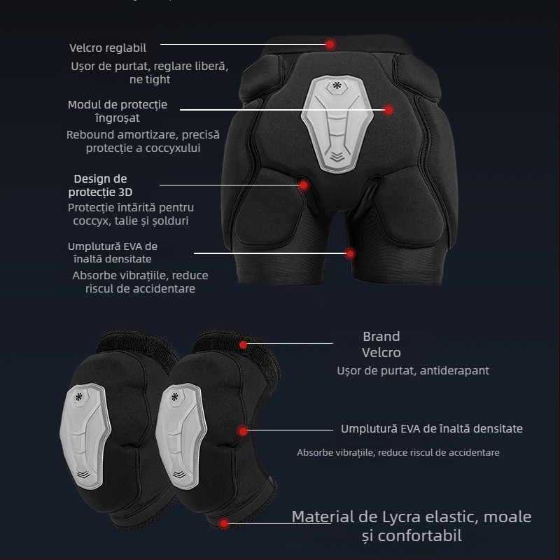 Echipament protector intern pentru schi, cu protecții de șolduri și genunchi, material silicon-lycra, pentru bărbați și femei, pentru schi și snowboard