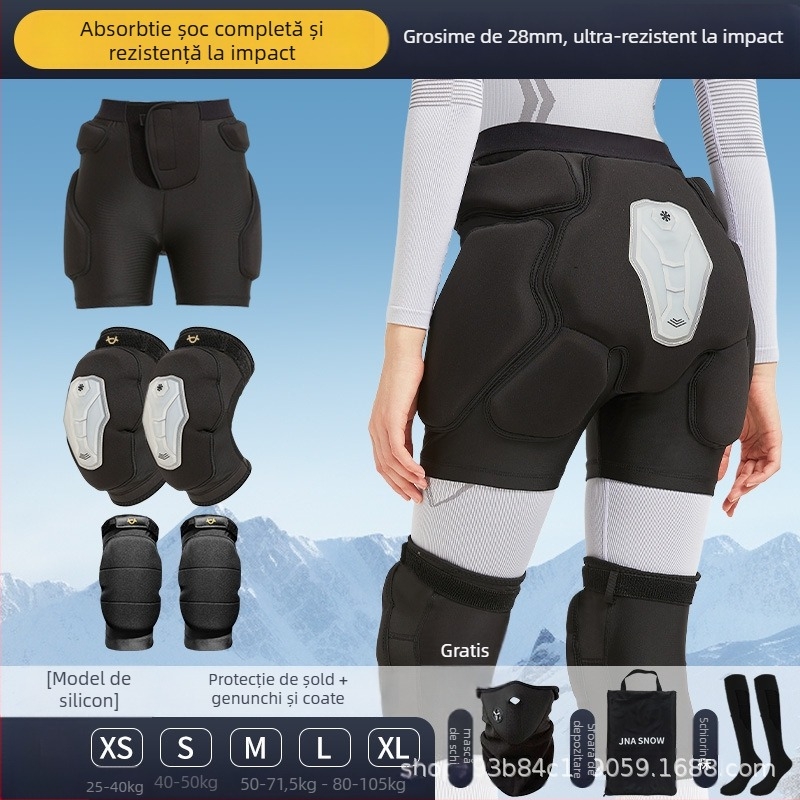 Echipament protector intern pentru schi, cu protecții de șolduri și genunchi, material silicon-lycra, pentru bărbați și femei, pentru schi și snowboard