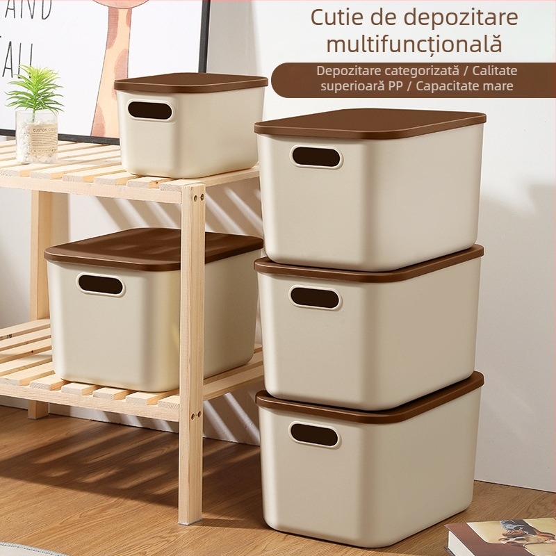 Cutie de depozitare pentru birou, plastic PP5, 15L capacitate, stil japonez, organizator monocrom