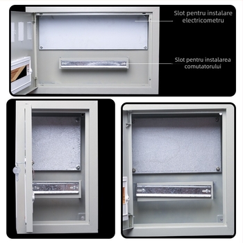 Cutie de contoare pentru două locuințe, monofazată, montaj pe suprafață sau încastrat, protecție IP30 împotriva apei și prafului, carcasă din oțel laminat la rece, certificat CCC