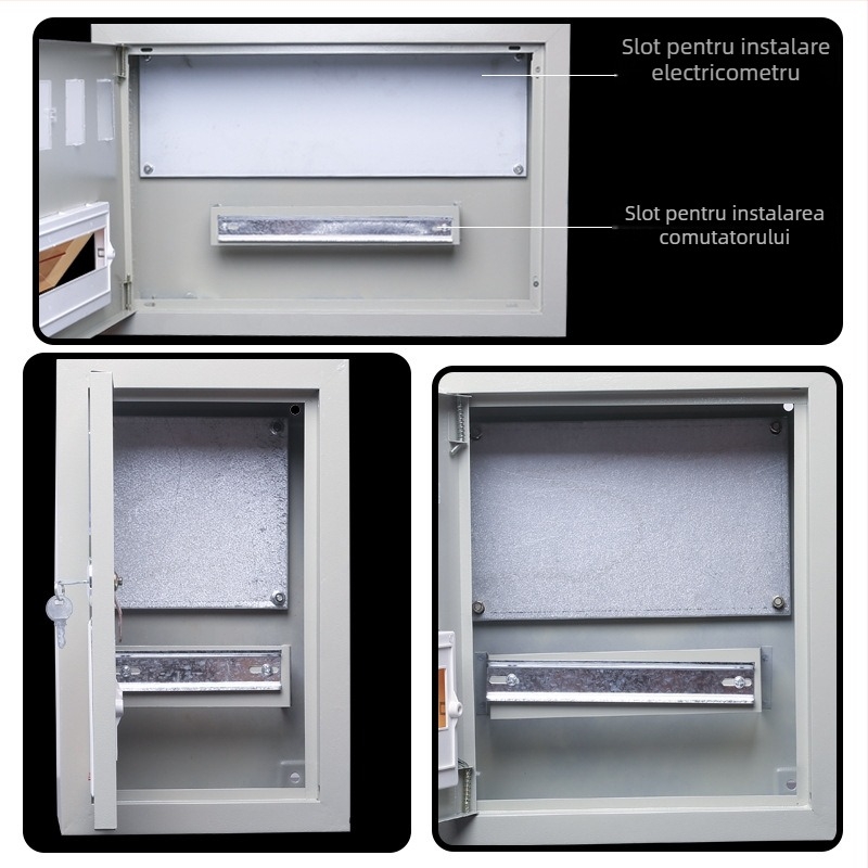 Cutie de contoare pentru două locuințe, monofazată, montaj pe suprafață sau încastrat, protecție IP30 împotriva apei și prafului, carcasă din oțel laminat la rece, certificat CCC