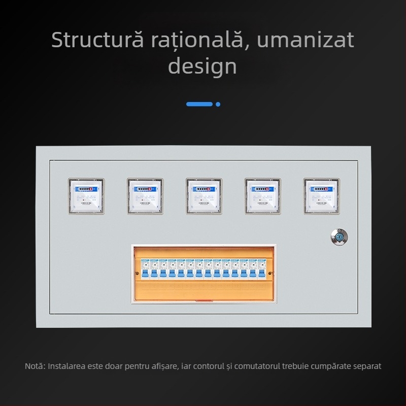 Cutie de contoare pentru două locuințe, monofazată, montaj pe suprafață sau încastrat, protecție IP30 împotriva apei și prafului, carcasă din oțel laminat la rece, certificat CCC