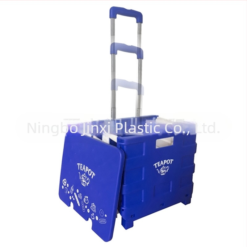 Căruț de cumpărături din plastic, pliabil, cu mâner reglabil, două roți, sarcină de 45 kg