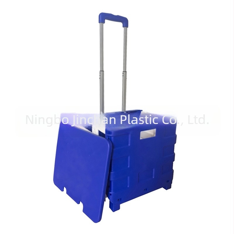 Căruț de cumpărături din plastic, pliabil, cu mâner reglabil, două roți, sarcină de 45 kg