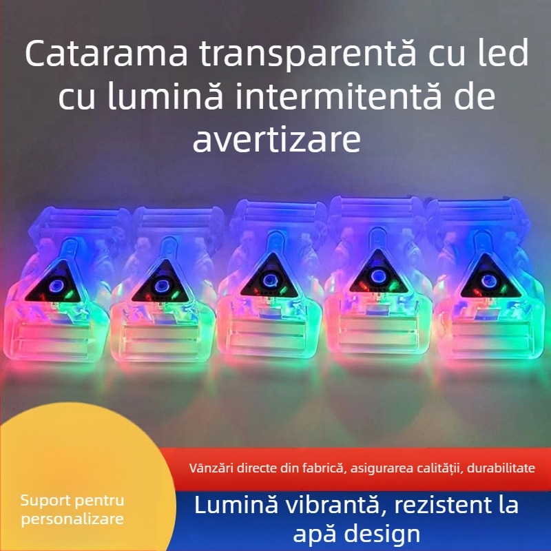 Cataramă din plastic reglabilă cu LED transparent pentru rucsaci și lese de animale de companie