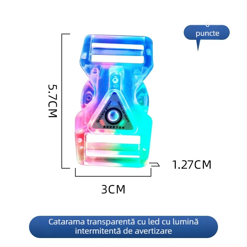 Cataramă din plastic reglabilă cu LED transparent pentru rucsaci și lese de animale de companie
