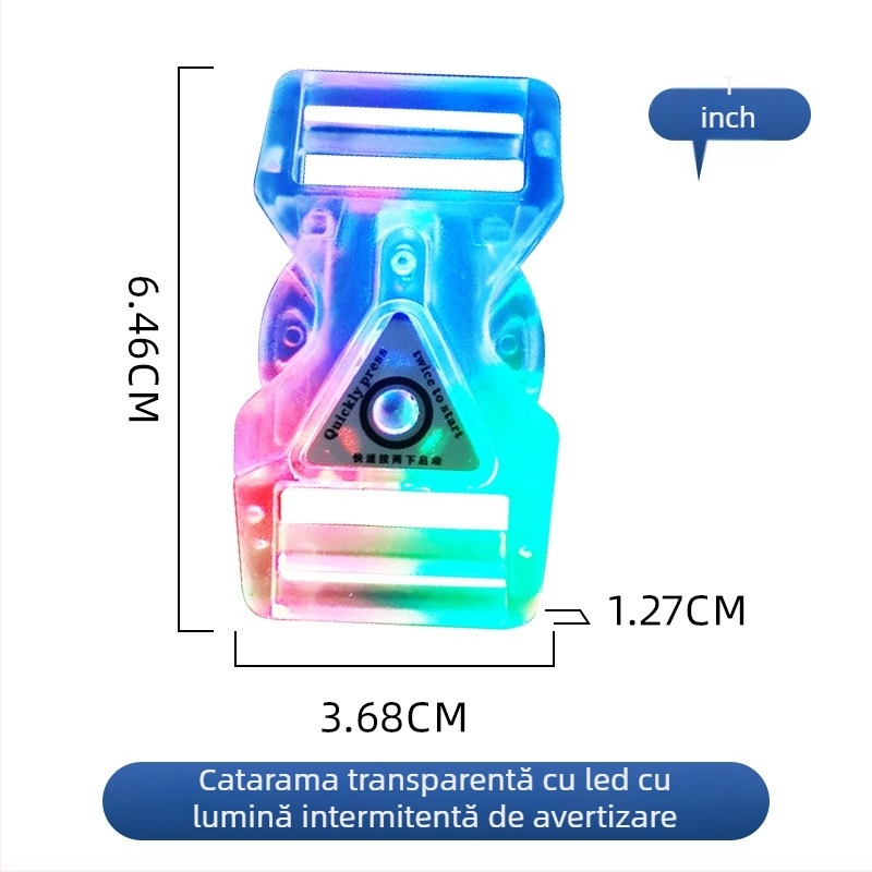 Cataramă din plastic reglabilă cu LED transparent pentru rucsaci și lese de animale de companie