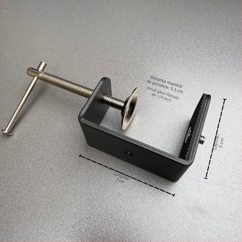 Suport de cameră pentru birou cu clip în formă de C, aliaj, șurub 1/4 inch, pan/tilt
