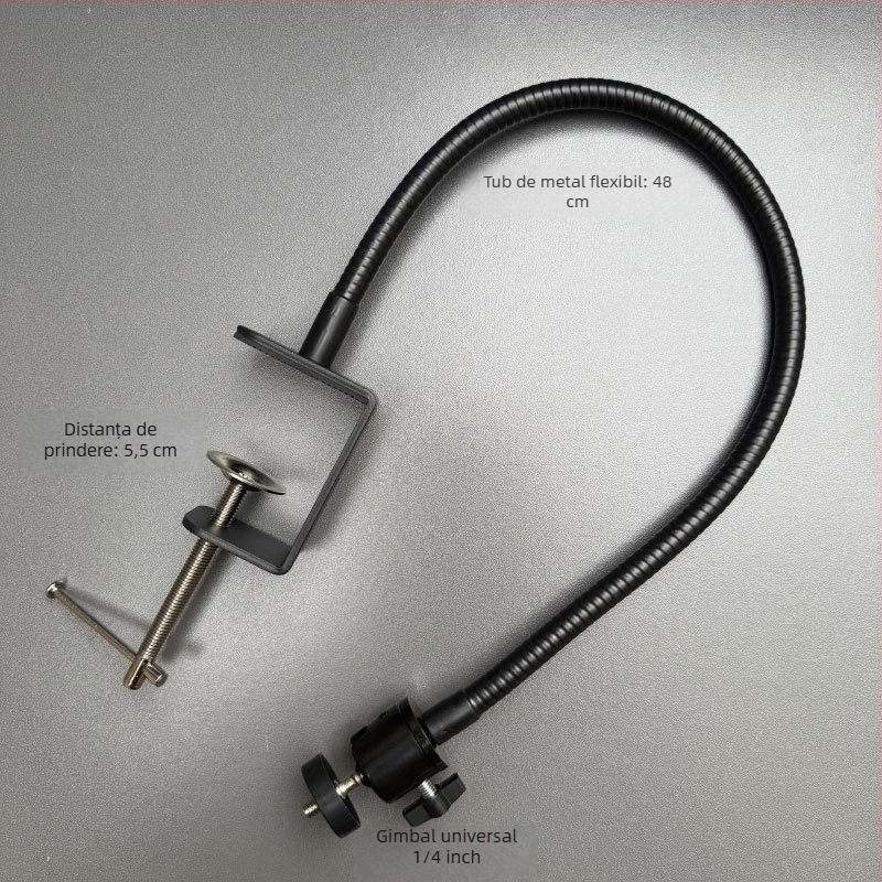 Suport de cameră pentru birou cu clip în formă de C, aliaj, șurub 1/4 inch, pan/tilt