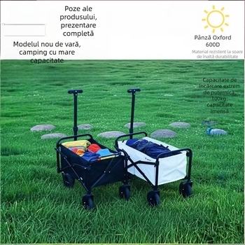 Căruț pliabil cu patru roți, cadru din fier, coș de depozitare portabil, imprimare a logo-ului și personalizare