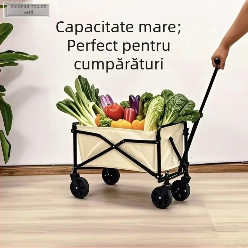 Căruț pliabil cu patru roți, cadru din fier, coș de depozitare portabil, imprimare a logo-ului și personalizare
