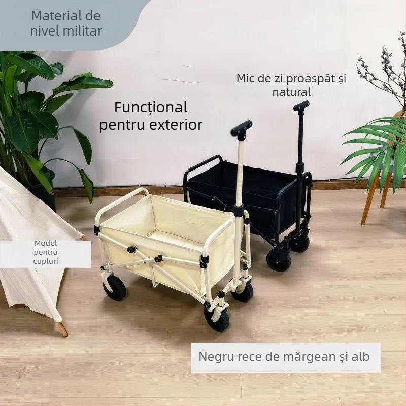 Căruț pliabil cu patru roți, cadru din fier, coș de depozitare portabil, imprimare a logo-ului și personalizare
