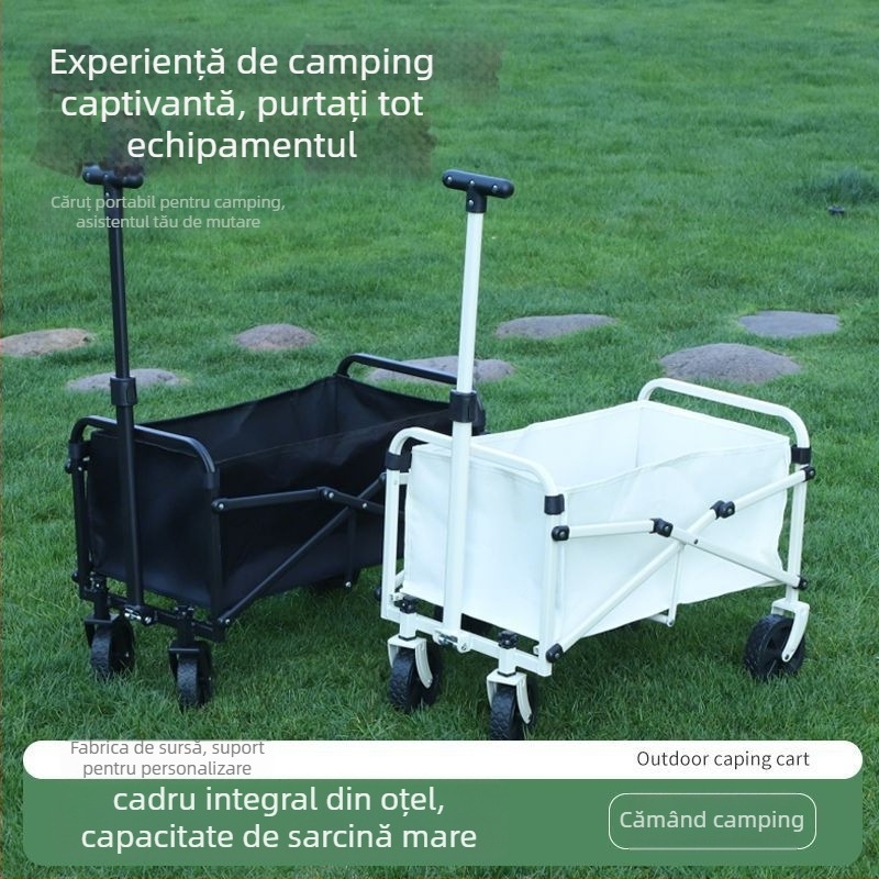 Căruț pliabil cu patru roți, cadru din fier, coș de depozitare portabil, imprimare a logo-ului și personalizare