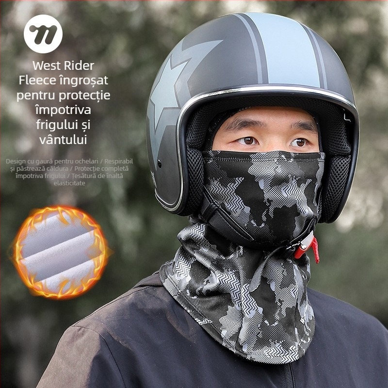 Mască pentru ciclism - Camuflaj, Termică, Rezistentă la vânt, Căptușită cu fleece, Poliester