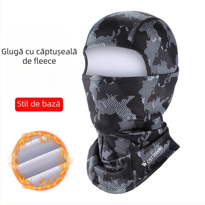 Mască pentru ciclism - Camuflaj, Termică, Rezistentă la vânt, Căptușită cu fleece, Poliester