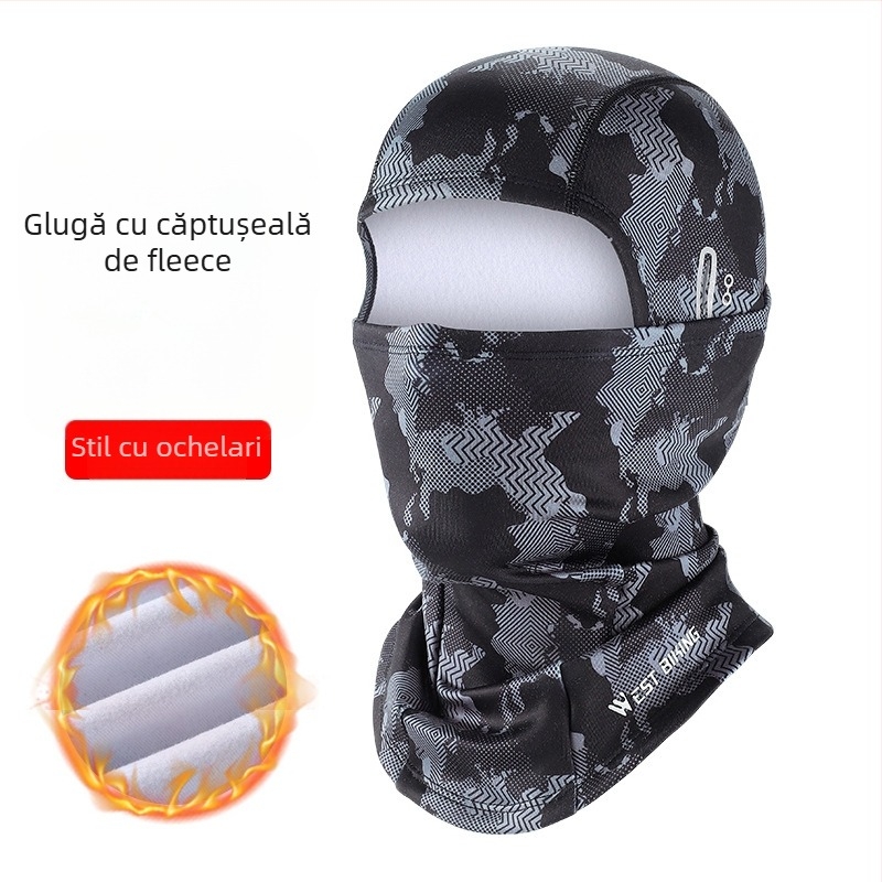Mască pentru ciclism - Camuflaj, Termică, Rezistentă la vânt, Căptușită cu fleece, Poliester