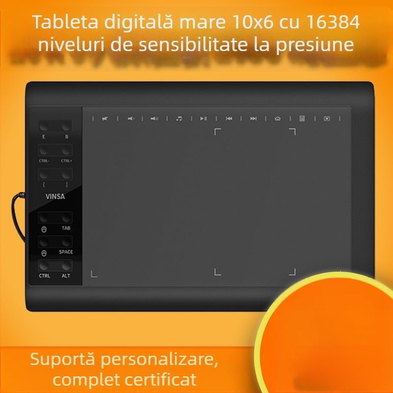 Wencai VIN1060PLUS tabletă digitală de desen cu pix pasiv, 16384 niveluri de presiune, compatibilă cu calculatorul și telefonul mobil, carcasă ABS