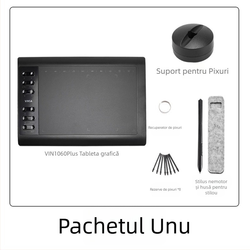 Wencai VIN1060PLUS tabletă digitală de desen cu pix pasiv, 16384 niveluri de presiune, compatibilă cu calculatorul și telefonul mobil, carcasă ABS