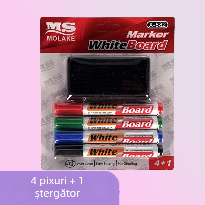 Markeri pentru tablă Model 882, din plastic, pe bază de apă, ștergători, vârf 0,55 mm, set de trei