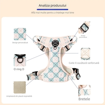 Set de lesă pentru câini din nailon, tip I, reglabilă pe piept și spate, din trei piese, retractabilă, marca Huasong