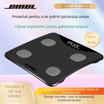 Cântar de grăsime corporală cu design ergonomic al arcului piciorului (SZM001, afișaj LED, ecran 70×34 mm, interval de greutate 5–180 kg, sticlă temperată)