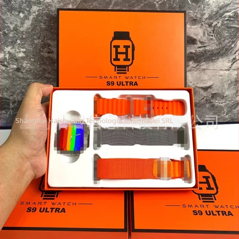 S9 Ultra ceas inteligent sport cu ecran AMOLED, carcasă din aliaj de titan, apel Bluetooth, monitorizare sănătate (HR/BP/SpO2) și set de 3 curele