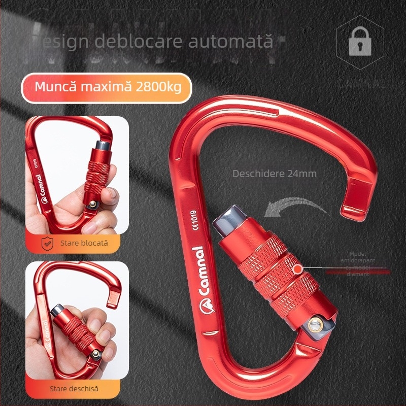Canle carabinier din aluminiu, formă pară, încuietoare filet, sarcină 2800N, pentru alpinism în aer liber