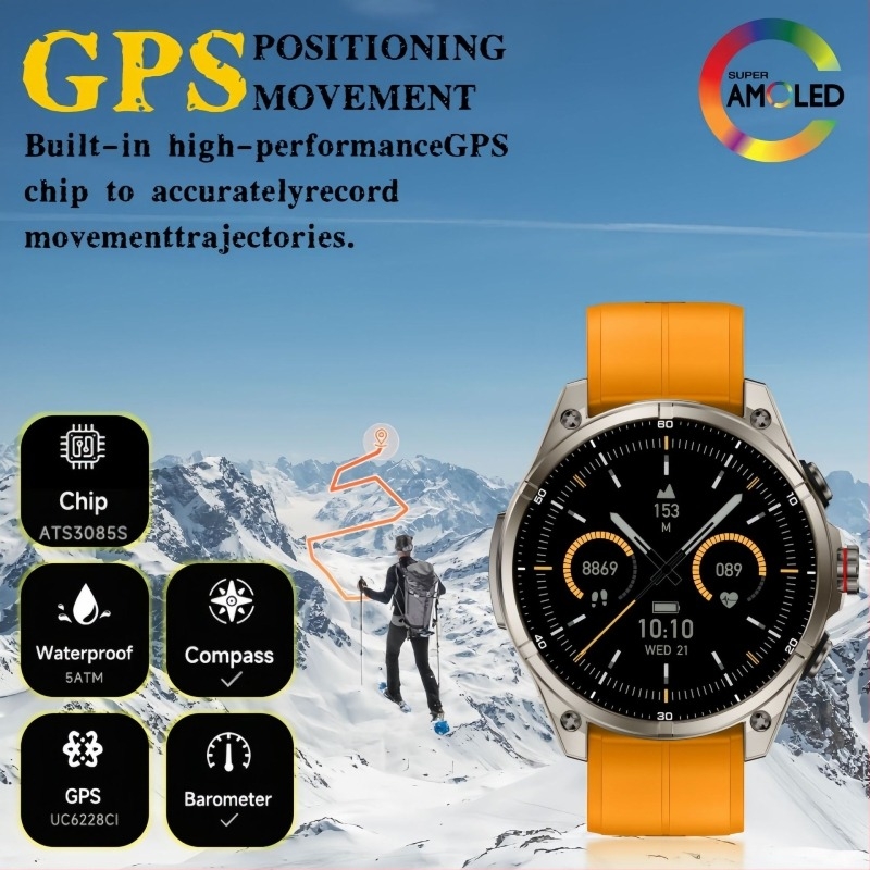 Smartwatch cu GPS, display AMOLED, baterie 660mAh, rezistent la apă 5ATM, monitorizare ritm cardiac