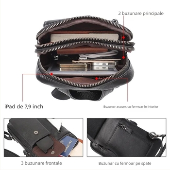 Geantă pentru bărbați din piele naturală, stil urban minimalist, chest bag crossbody, capacitate mare, rezistență la uzură
