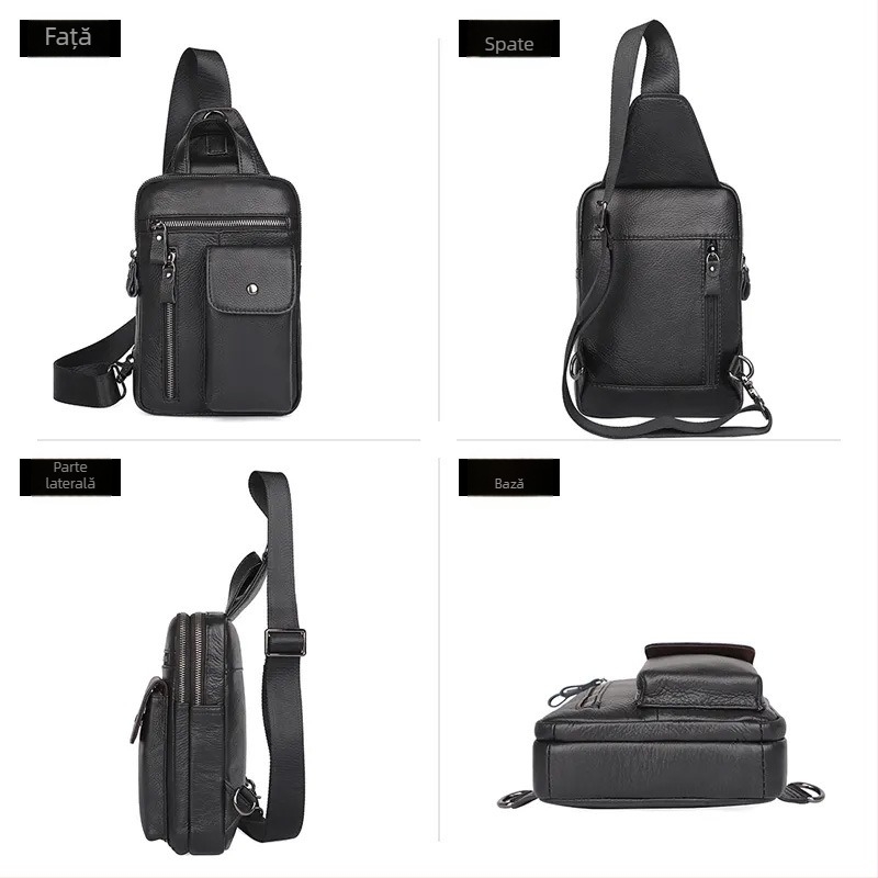 Geantă pentru bărbați din piele naturală, stil urban minimalist, chest bag crossbody, capacitate mare, rezistență la uzură