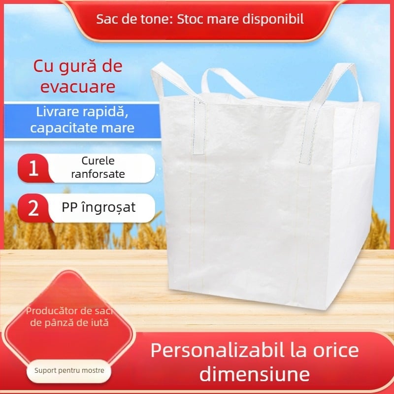 Geantă bulk albă cu gura de descărcare, geantă container, design pod pre-pres, geantă spațiu anti-inundații, geantă bulk industrială, îngroșată și durabilă.