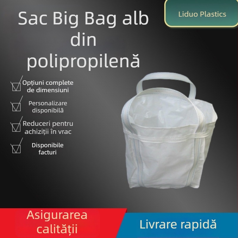 Sac ton alb cu bucle dublu, cu bază, sac textil din plastic