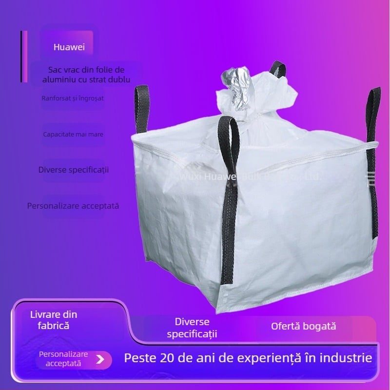 Sac ton alb, dublu strat, cu folie de aluminiu și șnur negru