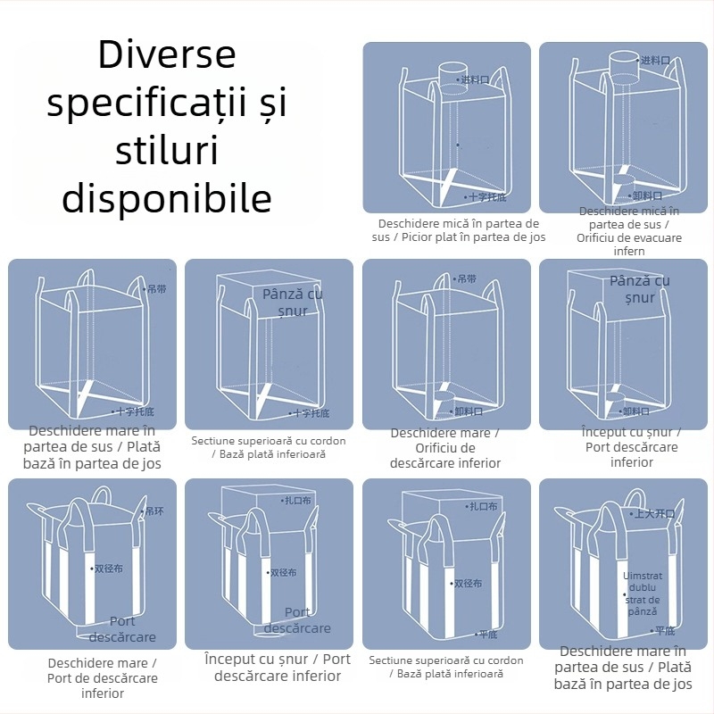 Sac de ton PP – Material Nou, Fund Plat, Patru Inele de Ridicare, Întărit pentru Ingineria Podurilor