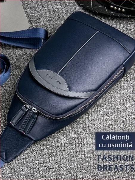 Geantă de piele pentru bărbați, din piele naturală, piele de vită prim-strat, stil urban minimalist, model solid