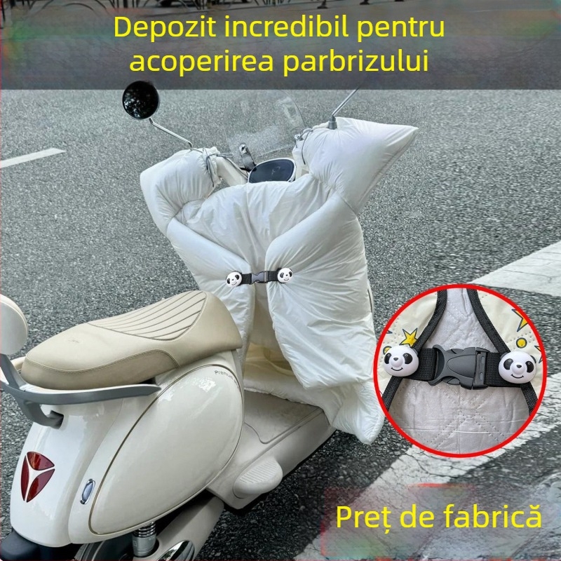 Acoperire pentru parbrizul vehiculului electric cu cataramă în formă de urs, detașabilă și reglabilă, impermeabilă pentru toate anotimpurile (Brand: Friendly; Material: Plastic; Model: Solid; Stil: Simplitate urbană; Toamnă 2025)